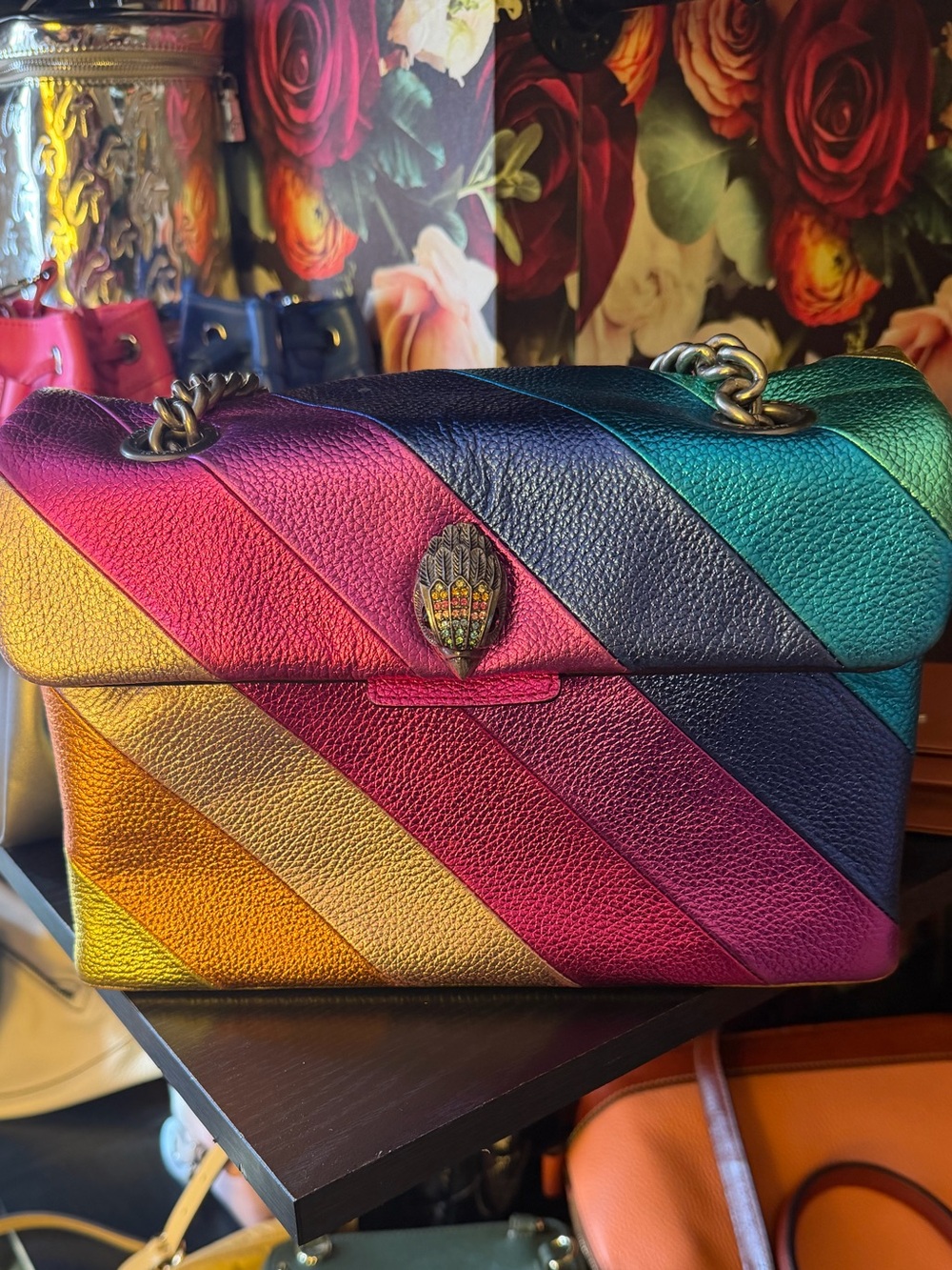 Kurt Geiger Kensington Metallic Rainbow Striped Leather Crossbody Bag